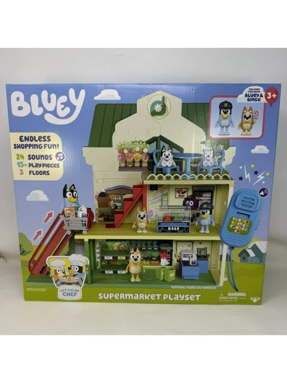 Bluey Supermarket Playset Endless Shopping Let’s Play Chef 24 Sounds Bingo Toy